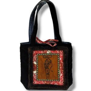 Timi & Leslie Womens Bag Medium Velvet Western Cowboy Denim‎ Tote Black Purse